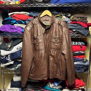 Tibor Men's Brown Genuine Leather Moto Jacket Size 2XL Quilted Lining